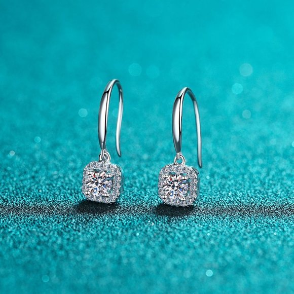 Certified 1ct. t.w. Moissanite Diamond Halo Drop Earrings NEW - Picture 6 of 9